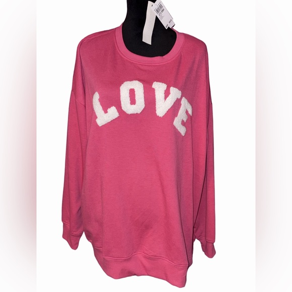Workshop Republic Clothing Sweaters - 🆕💜 Workshop Republic LOVE Pink Graphic Sweatshirt Cozy Stretch Knit Women’s 2X
